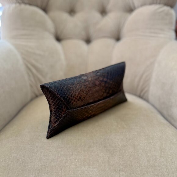 VTG Auth GLEN ARTHUR Genuine Python Snake Luxurious Brown Art Deco Clutch Bag - Picture 1 of 5